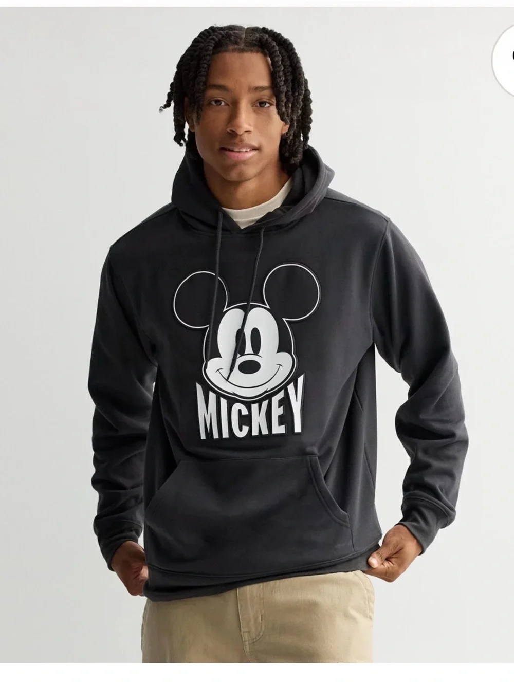 Disney Black Crewneck Hoodie with White embossed Mickey Graphic